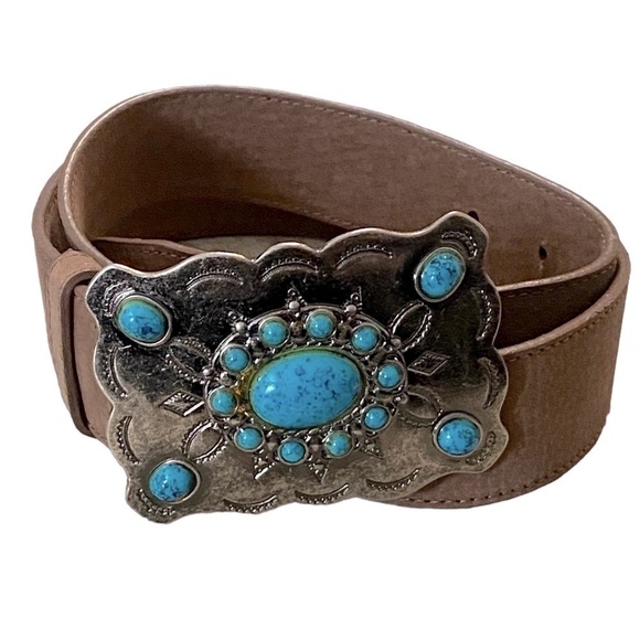 Faded Glory belt Women’s southwestern leather belt faux turquoise buckle - Picture 6 of 9